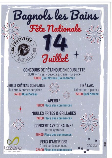 Image 0 : FÊTE NATIONALE DU 14 JUILLET À BAGNOLS-LES-BAINS